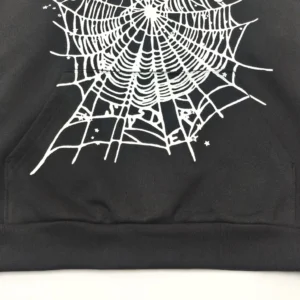 Off-White black hoodie with white spider web graphic cotton blend fabric kangaroo pocket
