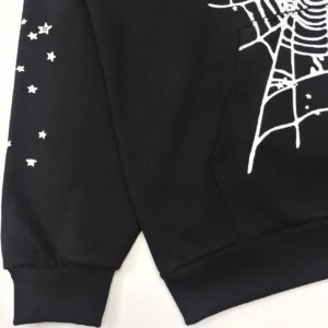 Spider-Man hoodie black cotton fabric white spider web and star print pullover sweatshirt