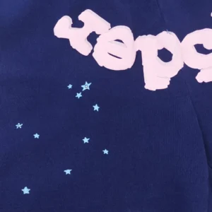Heron Preston hoodie navy blue cotton with pastel pink logo and light blue star graphic