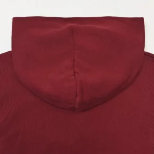 Repsgoat hoodie deep red cotton blend fabric hooded sweatshirt close-up
