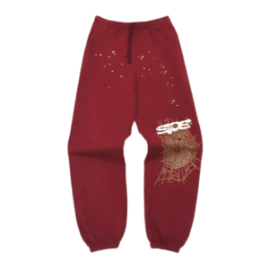SSOS spider web graphic red cotton sweatpants with elastic cuffs and drawstring waist