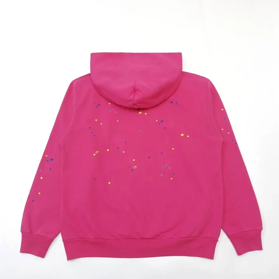 Repsgoat Hoodie star print pink cotton pullover with hood and ribbed cuffs and hem