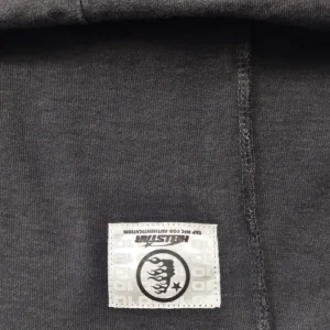 Helstarr hoodie black color cotton fabric with logo patch and stitched seam detail