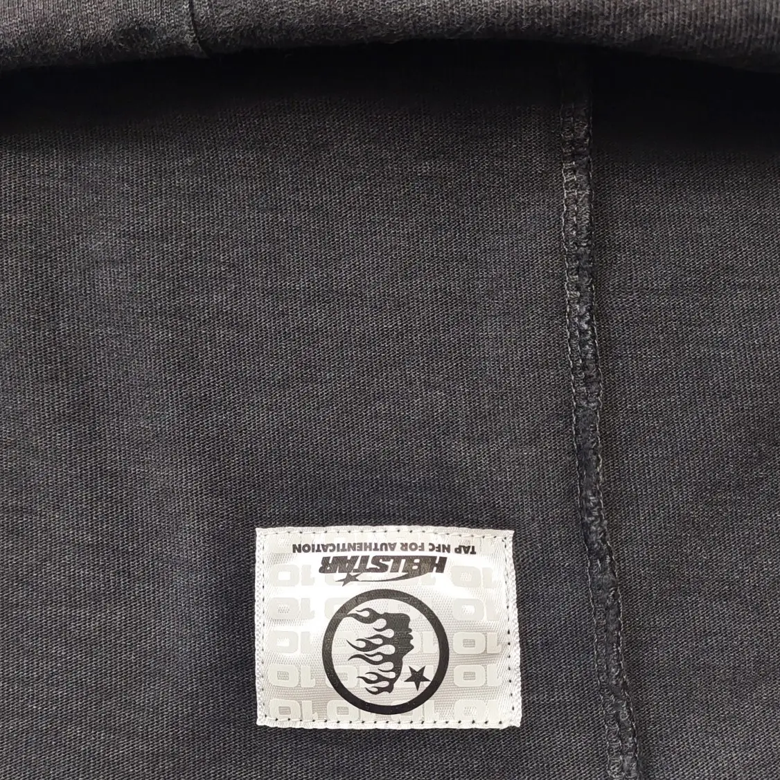 Helstarr hoodie black color cotton fabric with logo patch and stitched seam detail