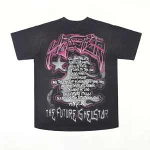 Helustar Graphic Tee black color with pink and white printed text design made from cotton material
