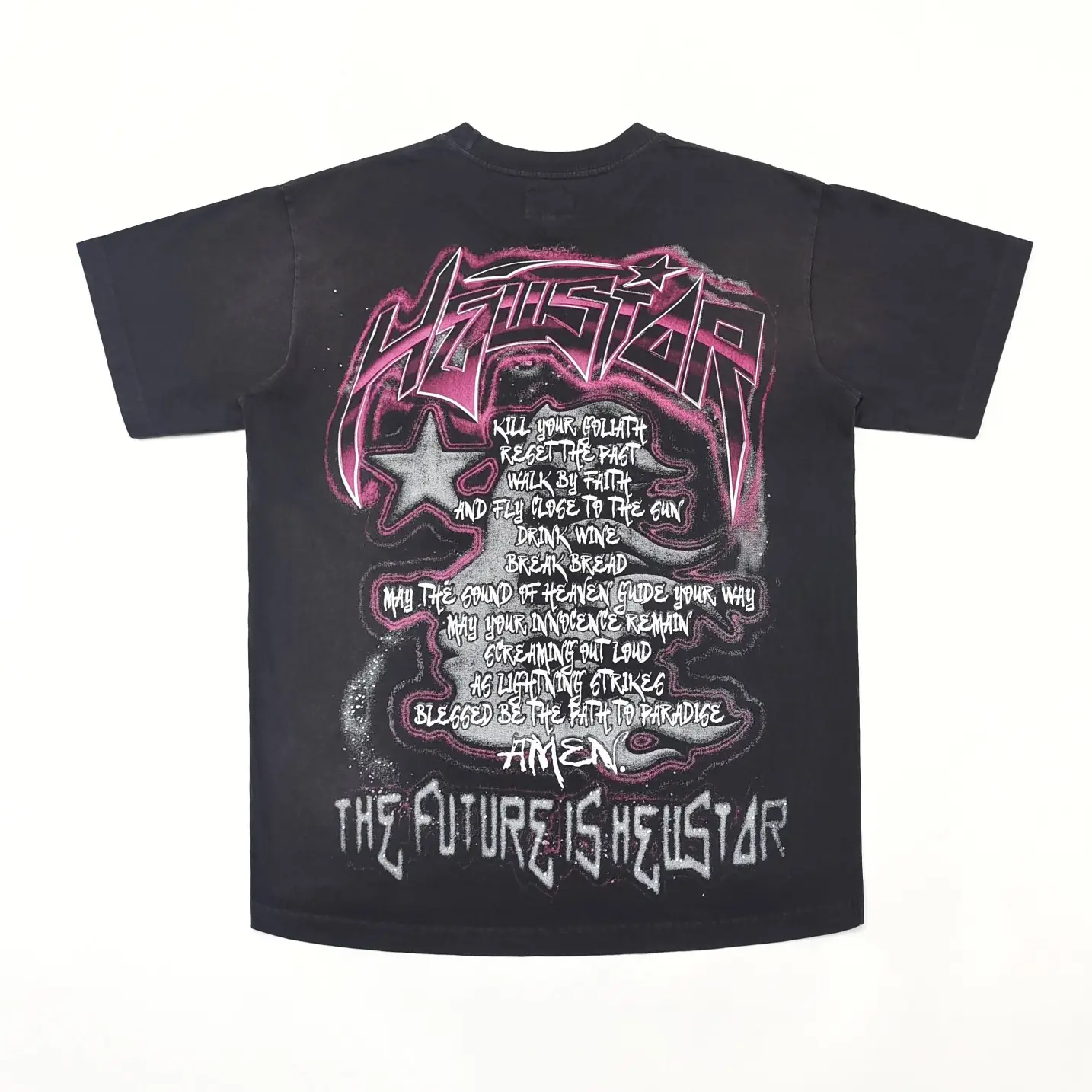 Helustar Graphic Tee black color with pink and white printed text design made from cotton material