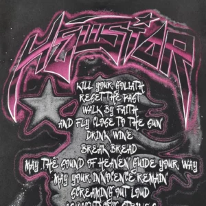 HOUSTAR graphic t-shirt black color with pink and white star and inspirational text print cotton material