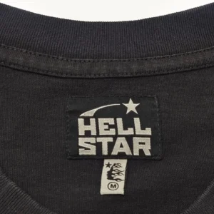 Hellstar T-shirt medium size black cotton fabric with printed logo label on neckline