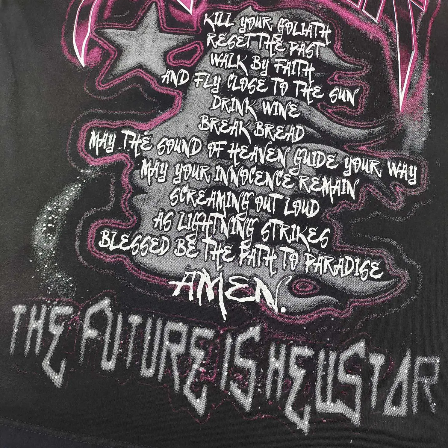 The Future Is His Star hoodie black cotton graphic print with white and pink text design