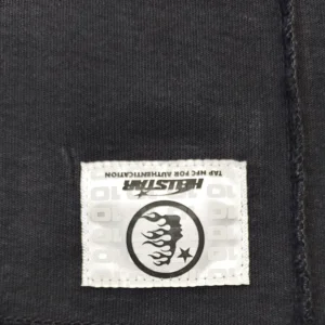 Helsstar clothing brand black fabric tag with flame and star logo authentic certification label