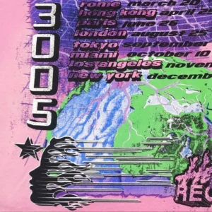 Repsgoat 3005 graphic print pink cotton T-shirt with world map and city tour dates design