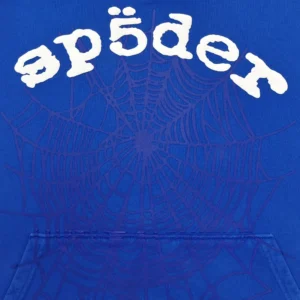 Repsgoat hoodie blue cotton fabric spider web graphic with distorted white logo text
