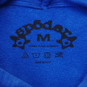 A Bathing Ape fleece hoodie blue fabric medium size made in Los Angeles with care instructions label