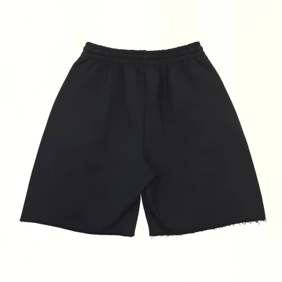 Repsgoat black shorts elastic waist raw edge cut cotton material casual wear