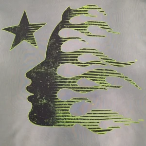 Unknown brand abstract graphic t-shirt black and neon yellow print on gray cotton fabric