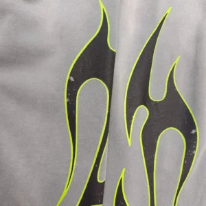 Heron Preston Graphic Sweatshirt gray color with black and neon yellow flame design made from cotton fabric