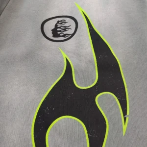 Heron Preston Flame Logo Sweatshirt gray color cotton blend fabric with black and neon yellow flame print