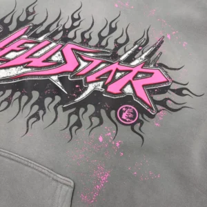 Neff Goatr Printed Hoodie gray cotton fabric with black and pink flame graphic design and logo emblem