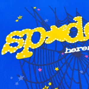 Bape graphic print blue cotton t-shirt with yellow polka dot logo and multicolor star accents