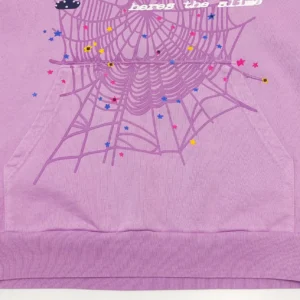 Repsgoat hoodie lavender cotton with purple spider web and multicolor star print design