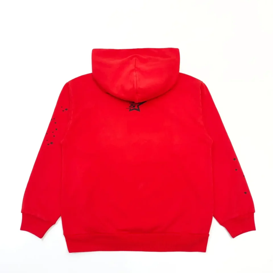 Repsgoat hoodie red cotton sweatshirt with black star prints on sleeves and back logo