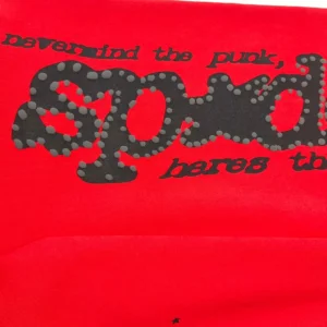 Supreme hoodie red cotton with black studded logo and graphic text design