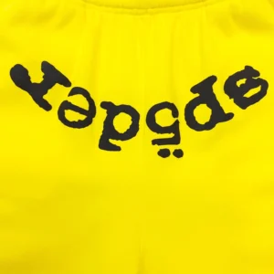 Repsgoat shorts yellow cotton casual wear with black printed distorted logo design