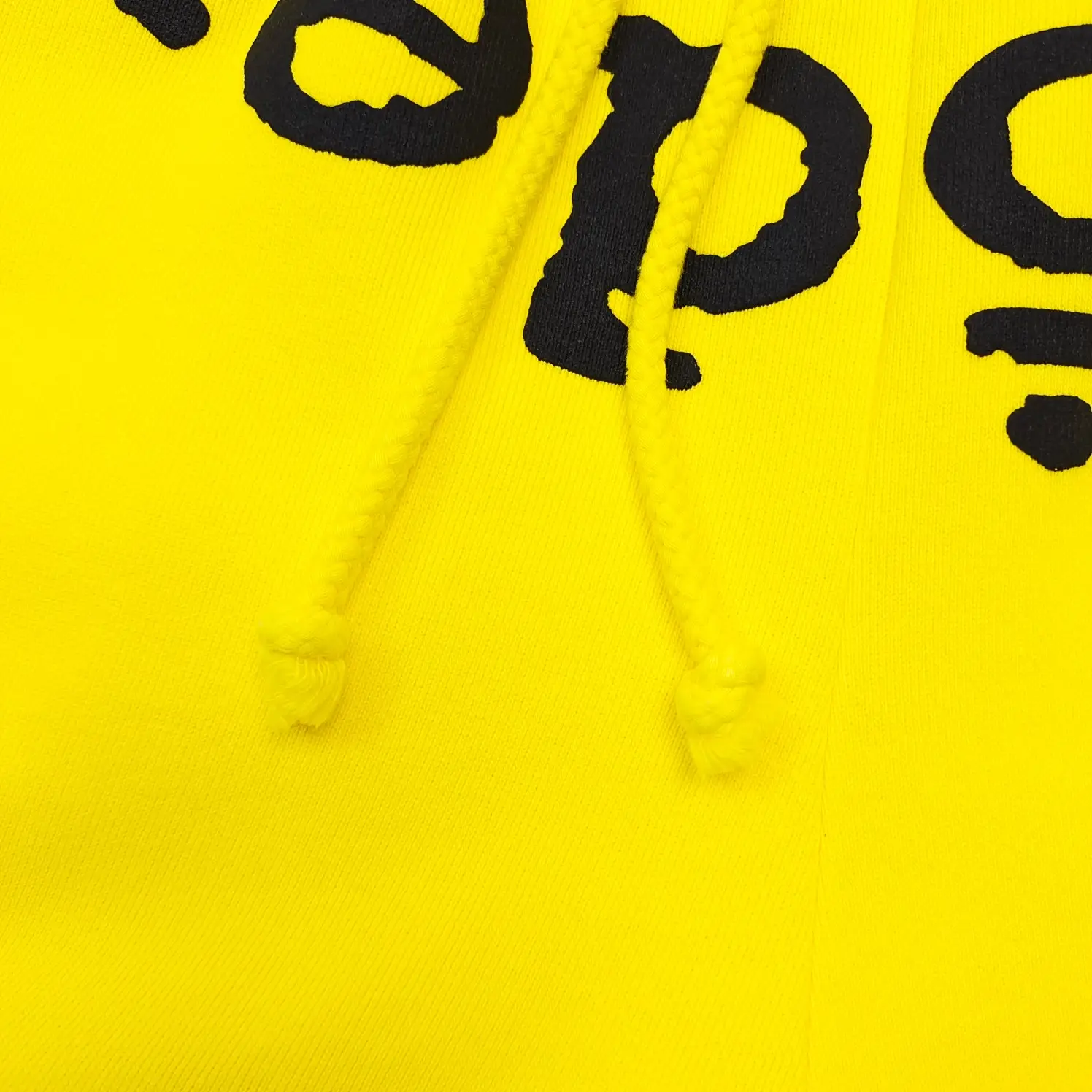Bape hoodie yellow cotton fabric with black logo print and yellow drawstrings