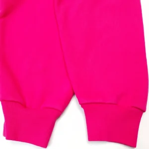 Rose red hoodie sleeve cuffs featuring a vibrant pink color and ribbed pattern, showcasing the luxurious design of the SDER Rose Red Hot Diamond White Word Legacy Hoodie.