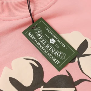 Denim Tears t-shirt pink cotton with floral graphic and green branded tag