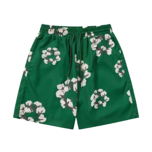 Repsgoat floral print shorts green white lightweight breathable fabric summer wear