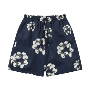 Repsgoat floral print swim shorts navy blue polyester drawstring beachwear