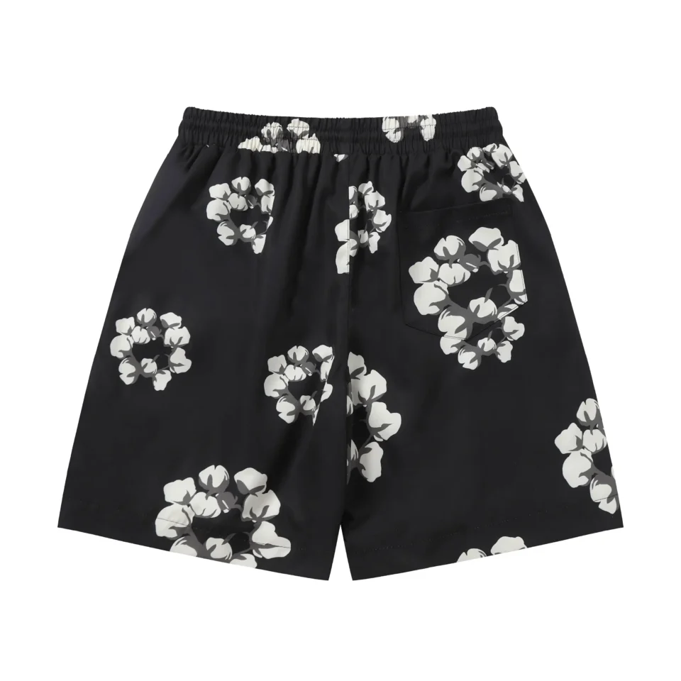 Repsgoat floral print shorts black white lightweight fabric elastic waistband back pocket