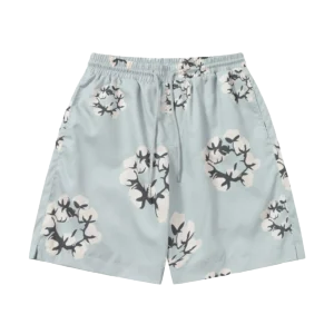 Repsgoat floral print swim shorts light blue cotton quick-dry material elastic waist