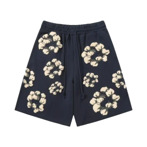 Repsgoat floral print shorts navy cotton blend casual wear with drawstring waistband