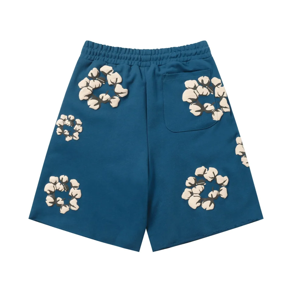 Nike sports shorts blue cotton with white floral prints and back pocket