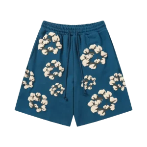 Repsgoat cotton shorts blue floral pattern drawstring waist casual wear