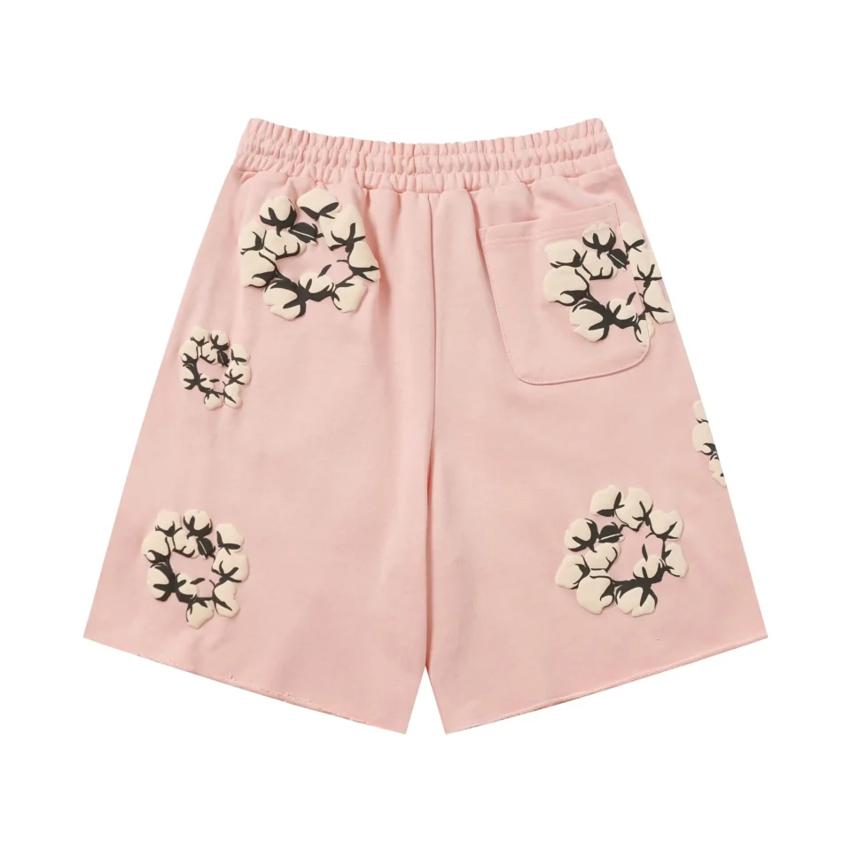 Repsgoat cotton shorts pink elastic waist floral patch design casual streetwear