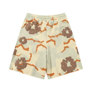 Fear of God shorts beige orange camo cotton blend shorts with circular brown graphic print