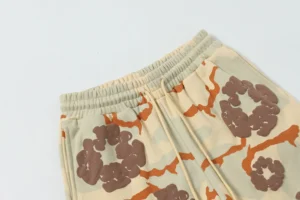 Repsgoat camo print shorts beige orange brown cotton drawstring elastic waistband