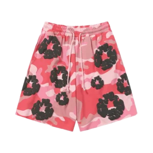 Bape ABC Camo Sweat Shorts pink red black cotton blend with floral camo print