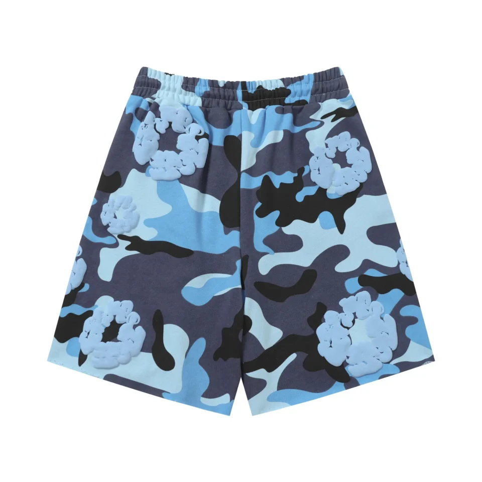 Off-White camo shorts blue black light blue cotton blend elastic waist with embossed logo detail