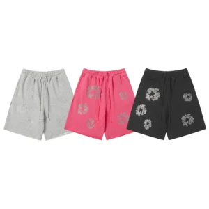 Represent Shorts set gray pink black cotton shorts with floral rhinestone embellishments