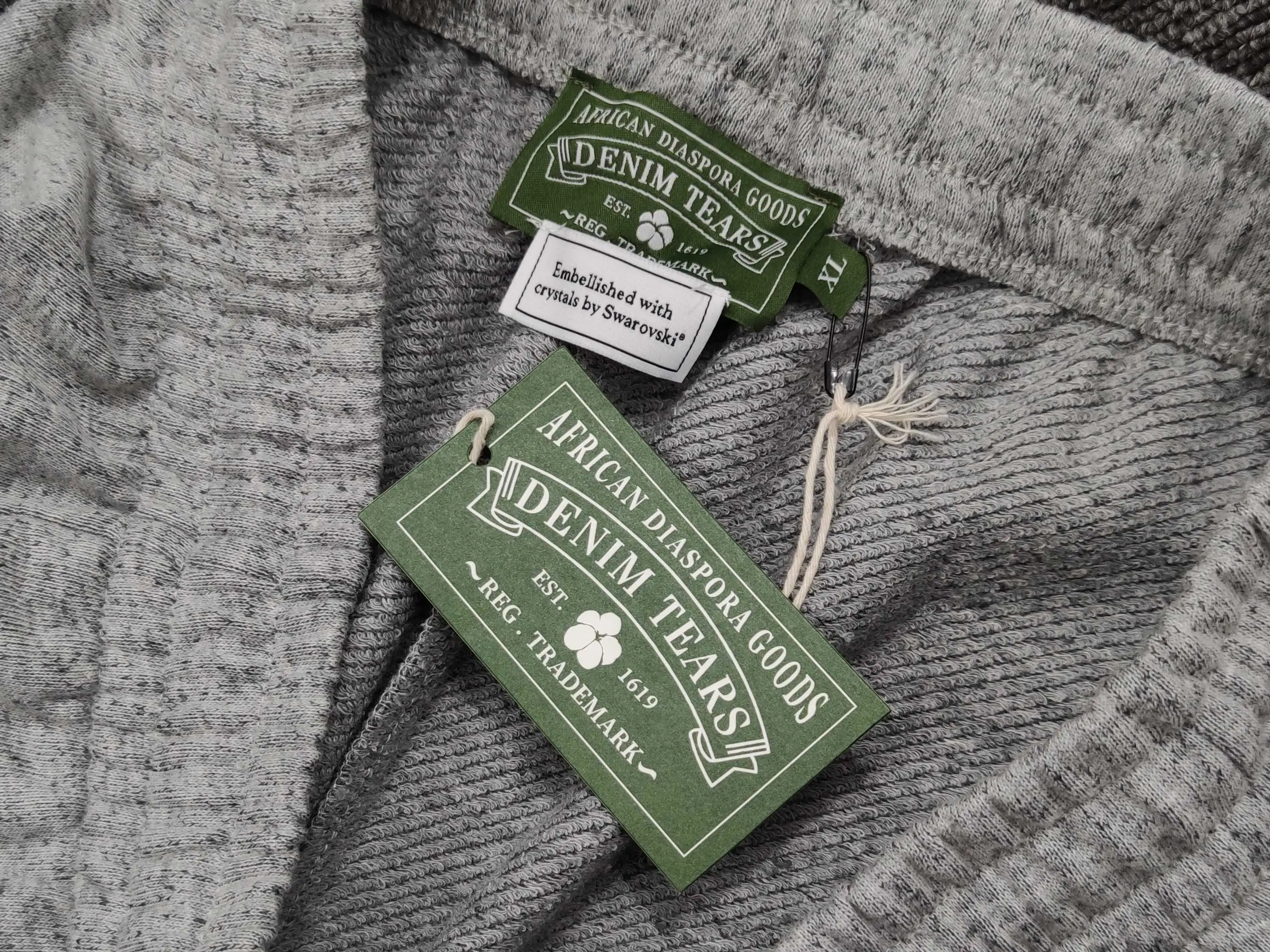 Denim Tears knitwear XL gray cotton blend embroidered with Swarovski crystals