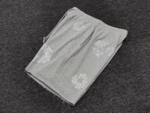 Replica shorts gray cotton blend fabric white rhinestone floral design elastic waist