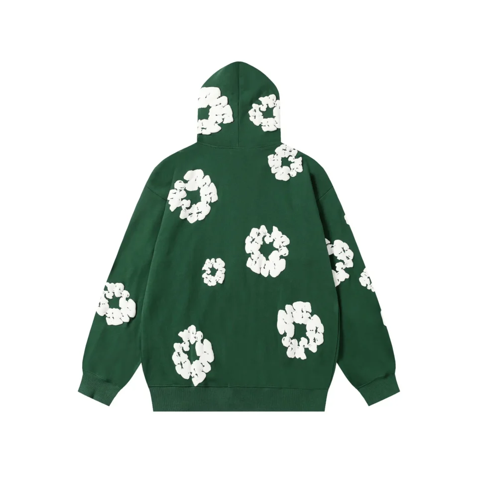 RepsGoat hoodie green cotton fabric with white floral print oversized fit and ribbed cuffs