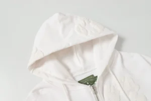 Denim Tears white zip-up hoodie cotton fabric embossed logo detailing