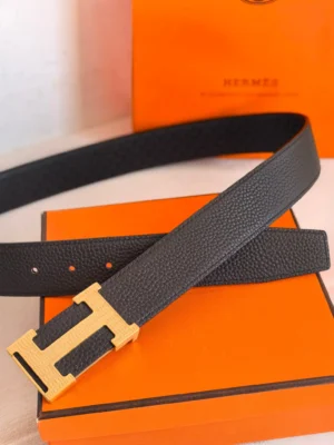 Hermes belt black leather gold H buckle elegant men's accessory