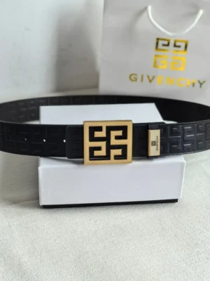 Givenchy belt black leather gold-tone logo buckle embossed pattern accessory