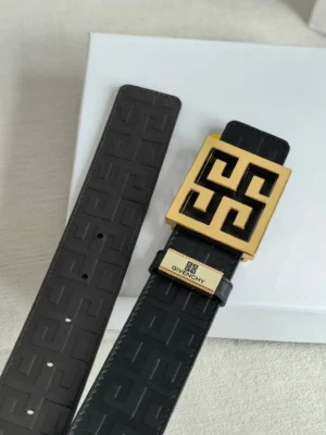 Givenchy leather belt black gold-tone buckle embossed pattern luxury accessory